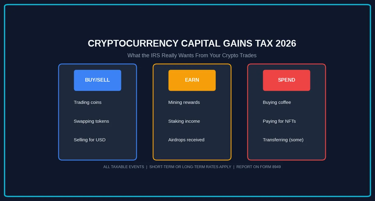 Capital Gains Tax on Cryptocurrency 2026: Trading, Mining, Staking & What the IRS Actually Tracks