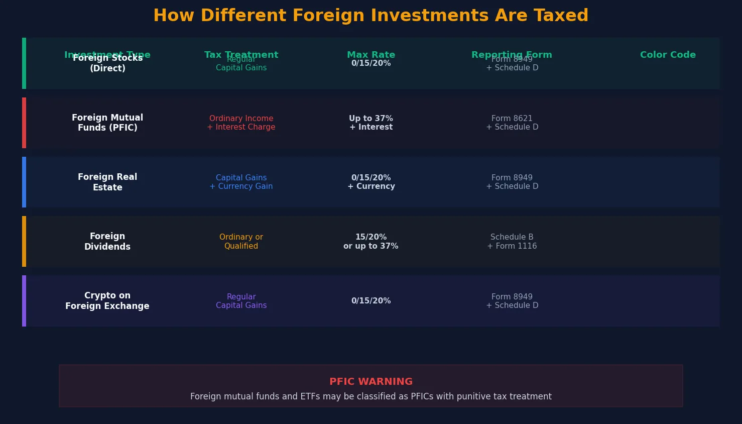 Tax Treatment by Type of Foreign Investment How different foreign investments are taxed