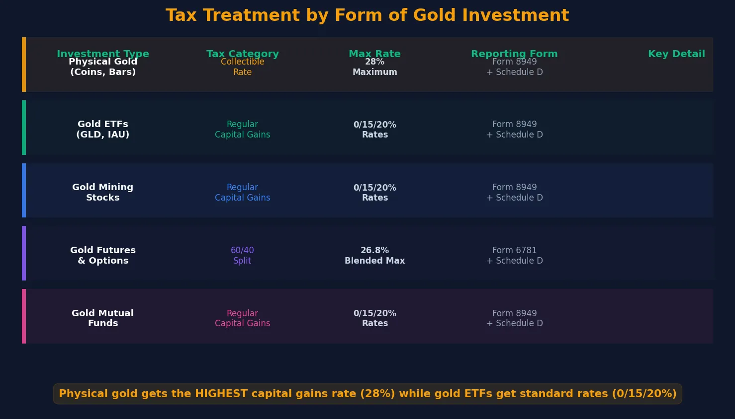 Tax Treatment by Form of Gold Investment Tax treatment comparison by form of gold investment