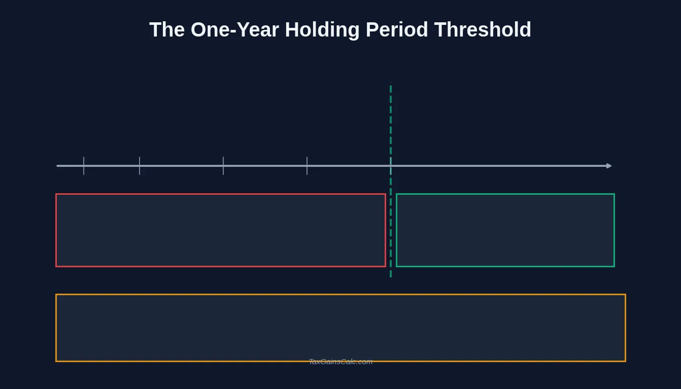 The One-Year Holding Period: Your Key to Lower Tax Rates Holding period calendar showing the one-year threshold for long-term treatment