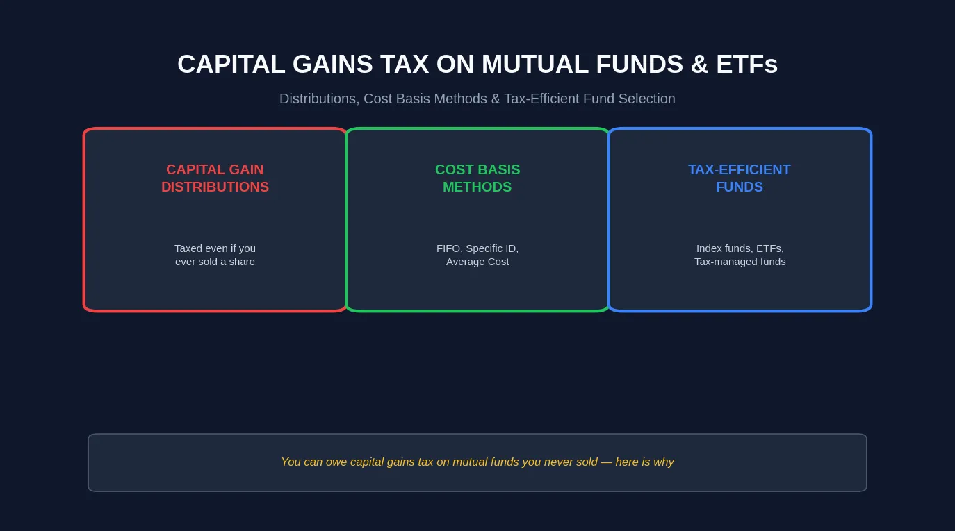 Capital Gains Tax on Mutual Funds & ETFs 2026: Distributions, Cost Basis & What Actually Costs You Money